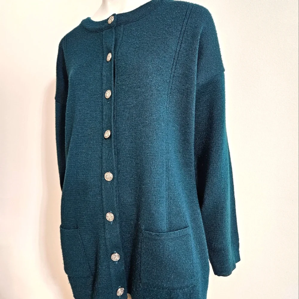James Pringle Weavers British Isles Womens Wool Cardigan Sweater Knit Green M - Picture 7 of 15